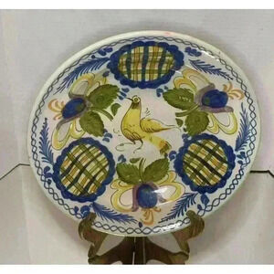 Reproduction French‎ Faience Pottery Serving Bowl 11.5 inch Yellow Bird